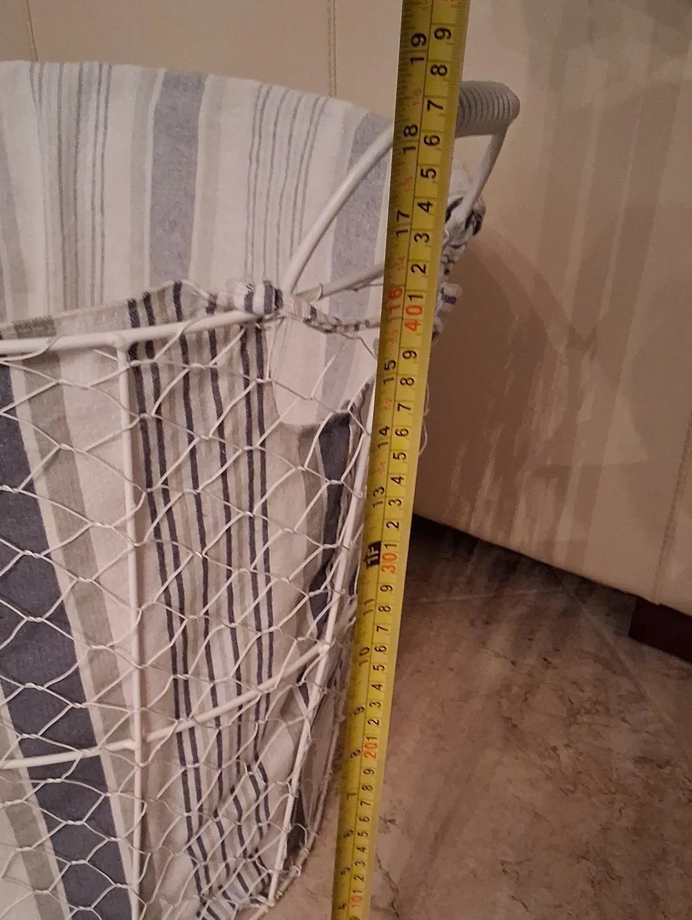 Wire Basket with Striped Fabric Liner